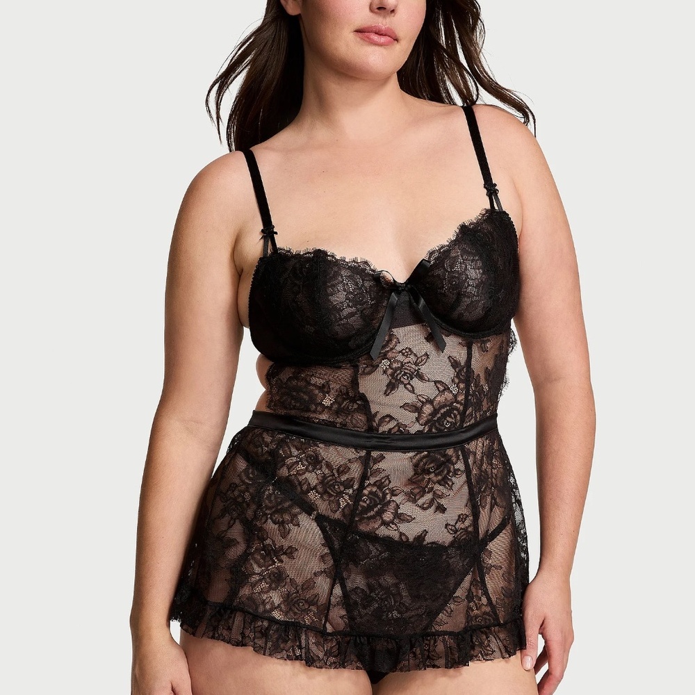 New! Victoria's Secret Very Sexy Wicked Unlined Rose Lace Babydoll 45896 - Picture 3 of 14